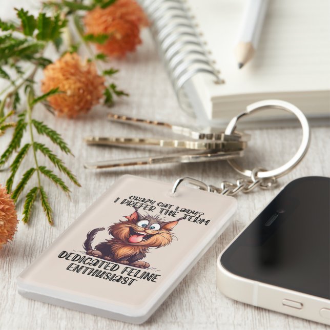 Sarcasm word art crazy cat lady key ring (Front Right)