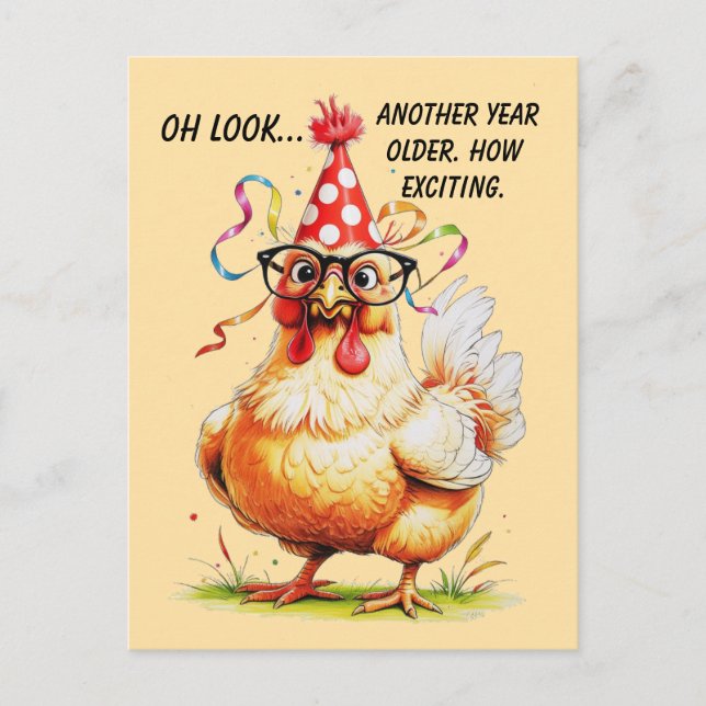 Sarcastic Birthday Humour with Judgy Chicken Postcard (Front)