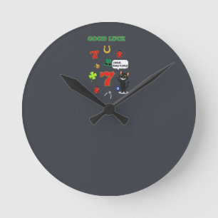 Sarcastic black cat &Lucky charms Round Clock