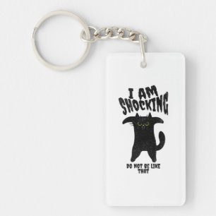 Sarcastic Cat Cartoon Black & White Key Ring