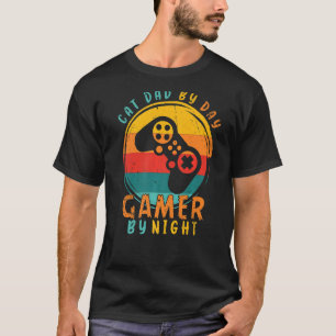 Sarcastic Cat Dad By Day Gamer By Night Gamer Dad T-Shirt