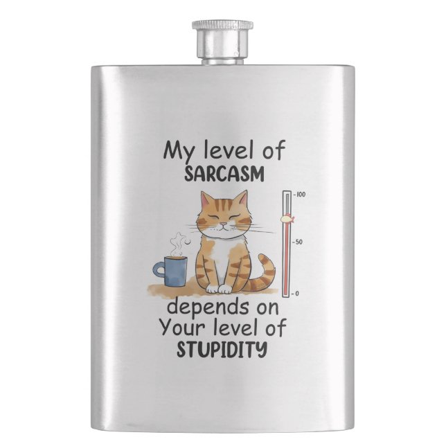 Sarcastic Cat – Funny Orange Art Hip Flask (Front)