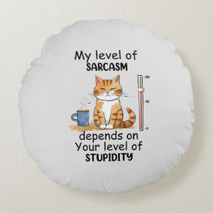 Sarcastic Cat – Funny Orange Art Round Cushion