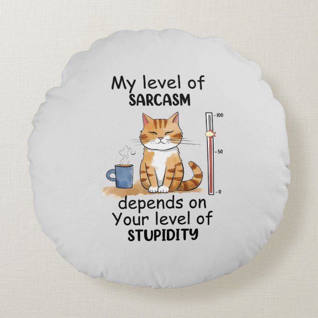 Sarcastic Cat – Funny Orange Art Round Cushion (Front)