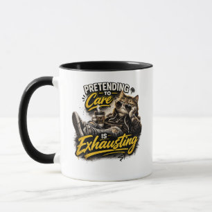 Sarcastic Cat “Pretending to Care” Design T-Shirt Mug