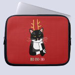 Sarcastic Christmas Cat Laptop Sleeve<br><div class="desc">A funny sarcastic,  annoyed and unenthusiastic black and white tuxedo cat with Christmas antlers.  Ho ho ho,  and all that stuff.
Change the text or remove it to personalise further.</div>