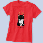 Sarcastic Christmas Cat T-Shirt<br><div class="desc">A sarcastic,  annoyed and unenthusiastic black and white tuxedo cat with Christmas antlers.  Ho ho ho,  and all that.
Change or remove the text to customise.</div>