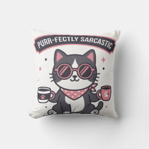 Sarcastic Cool Cat Bandanna Coffee Lover Gift Cushion