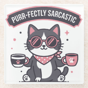 Sarcastic Cool Cat Bandanna Coffee Lover Gift Glass Coaster