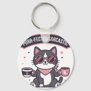 Sarcastic Cool Cat Bandanna Coffee Lover Gift Key Ring