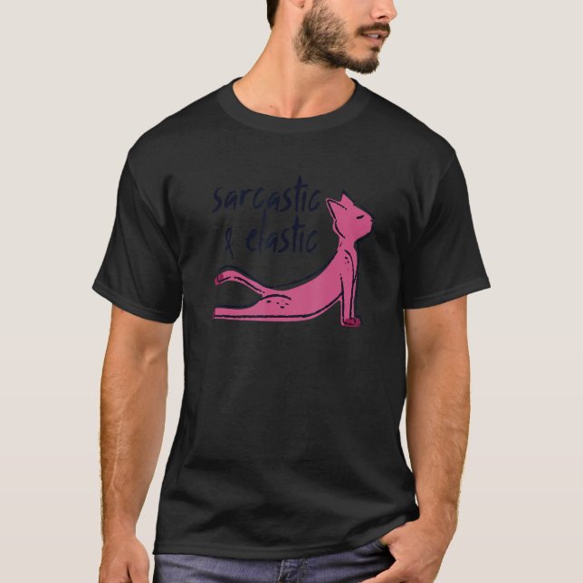 Sarcastic & Elastic Yoga Cat Gym Kitten Graphic    T-Shirt (Front)