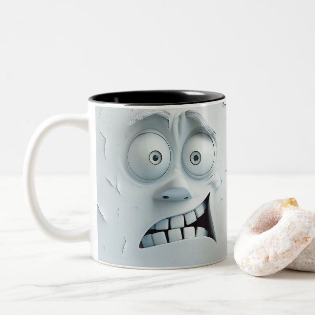 Sarcastic Face 3D  Two-Tone Coffee Mug (With Donut)