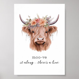 Sarcastic Floral Highland Cow Cute Bathroom Art Poster