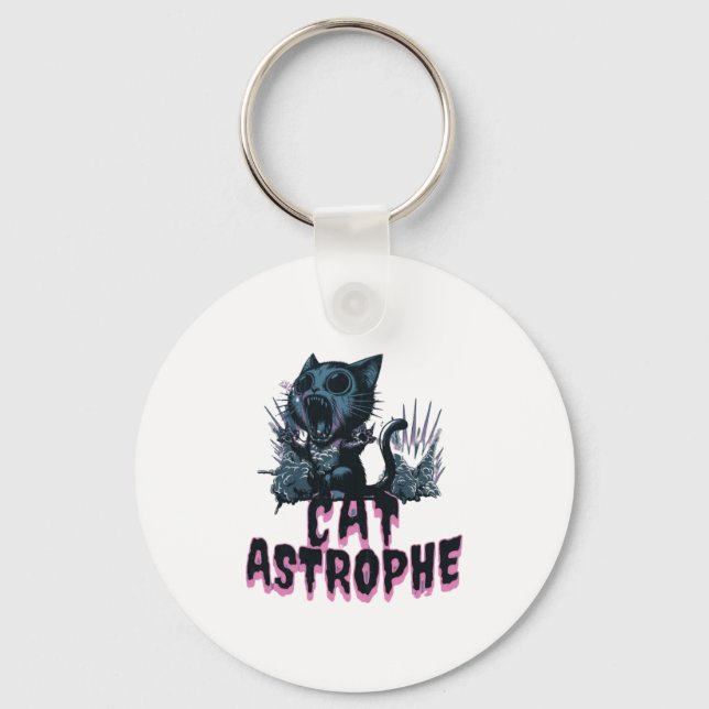 Sarcastic Grumpy Cat Cartoon Design Key Ring (Front)