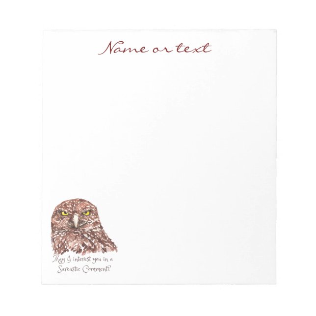 Sarcastic Humour Quote Watercolor Grumpy Owl Notepad (Front)