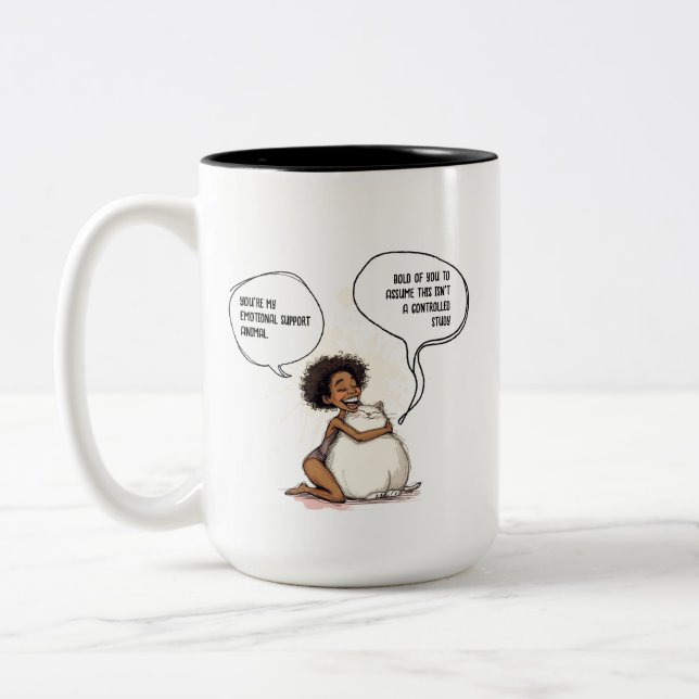 Sarcastic Introvert Emotional Support Cat Quote Two-Tone Coffee Mug (Left)