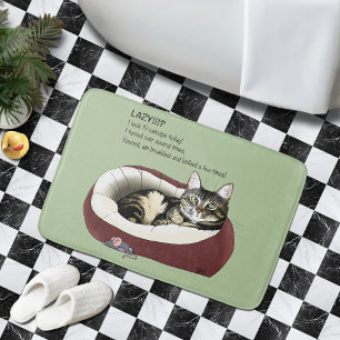 Sarcastic Lazy Tabby Cat Humour Sage Green Bath Mat