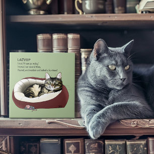 Sarcastic Lazy Tabby Cat Humour Sage Green Ceramic Tile