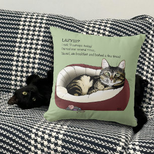 Sarcastic Lazy Tabby Cat Humour Sage Green Cushion