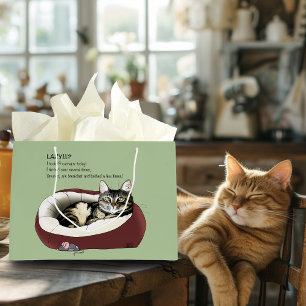 Sarcastic Lazy Tabby Cat Humour Sage Green Large Gift Bag