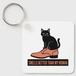 Sarcastic Linocut Cat in Shoe Meme Key Ring