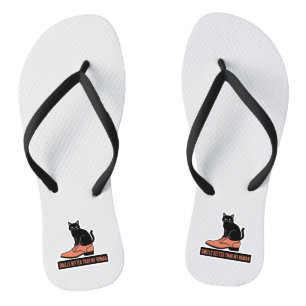 Sarcastic Linocut Cat in Shoe Meme Thongs