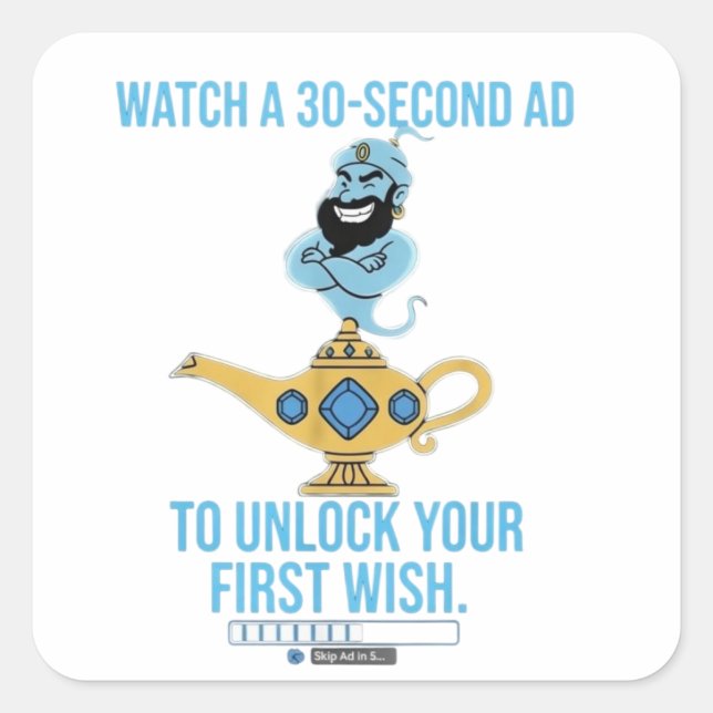 Sarcastic magic genie wish square sticker (Front)