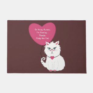 Sarcastic Moody White Cat Funny Custom Go Away Doormat