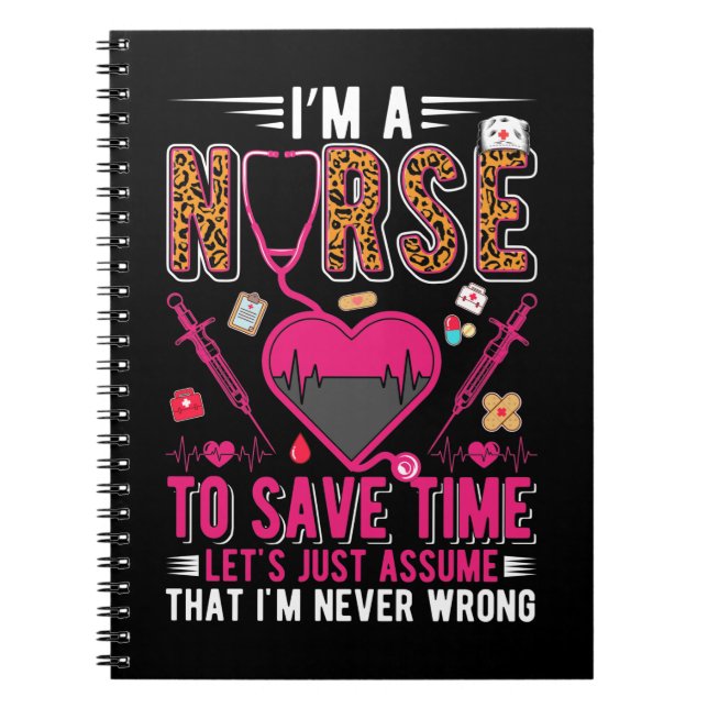 Sarcastic Nurse Leopard Print Funny Nursing Notebook (Front)