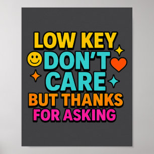 Sarcastic Quote, Low Key Dont Care But Thanks For  Poster