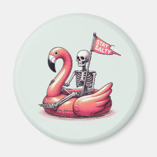 Sarcastic Skeleton on Flamingo - Stay Salty Magnet