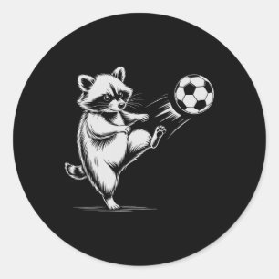 Sarcastic Soccer Racoon Kicking Ll Coach Dad Kids Classic Round Sticker