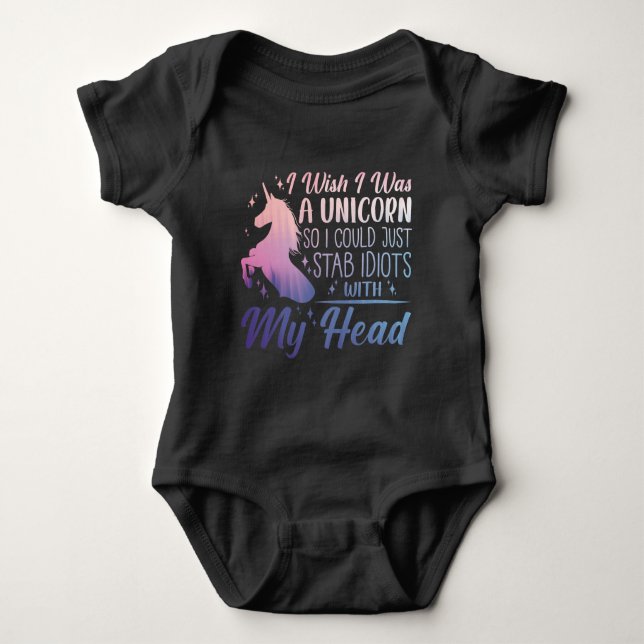 Sarcastic Unicorn Gift Stab Idiots Inappropriate Baby Bodysuit (Front)