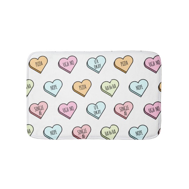 Sarcastic Valentine’s Candy Heart Pattern Bath Mat (Front)
