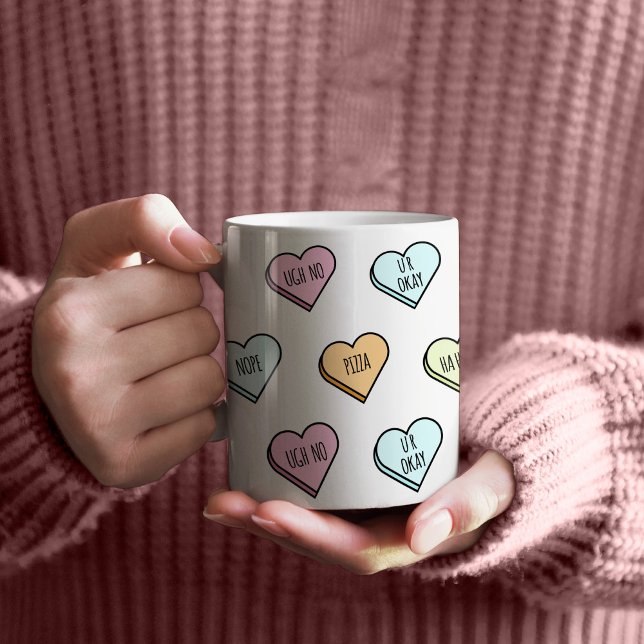 Sarcastic Valentine’s Candy Heart Pattern Coffee Mug (Sarcastic Valentine’s Candy Heart Pattern Mug)