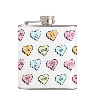 Sarcastic Valentine’s Candy Heart Pattern Hip Flask