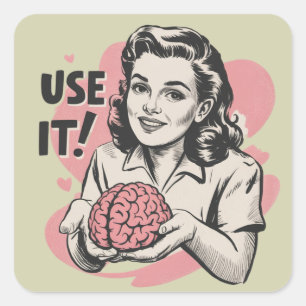 Sarcastic Vintage Use Your Brain Aesthetic 50s  Square Sticker