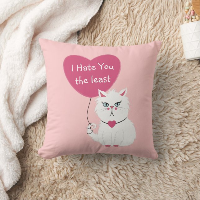 Sarcastic White Cat Funny Valentine's Day  Cushion (Blanket)
