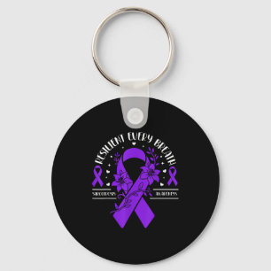 Sarcoidosis awareness floral purple ribbon key ring