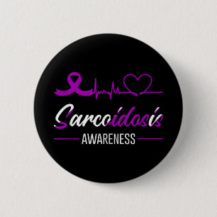 Sarcoidosis Awareness Heartbeat Love Purple Ribbon 6 Cm Round Badge
