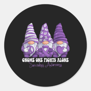 Sarcoidosis Awareness Month Purple Ribbon Gnomies Classic Round Sticker