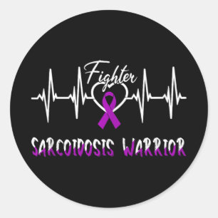 Sarcoidosis Awareness Warrior Heartbeat Fight Purp Classic Round Sticker