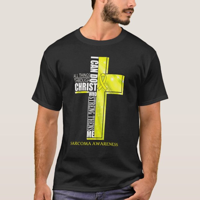 Sarcoma Awareness Christian Cross Ribbon T-Shirt (Front)