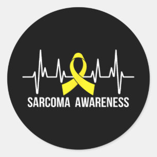 Sarcoma Awareness - Yellow Ribbon Heartbeat Classic Round Sticker