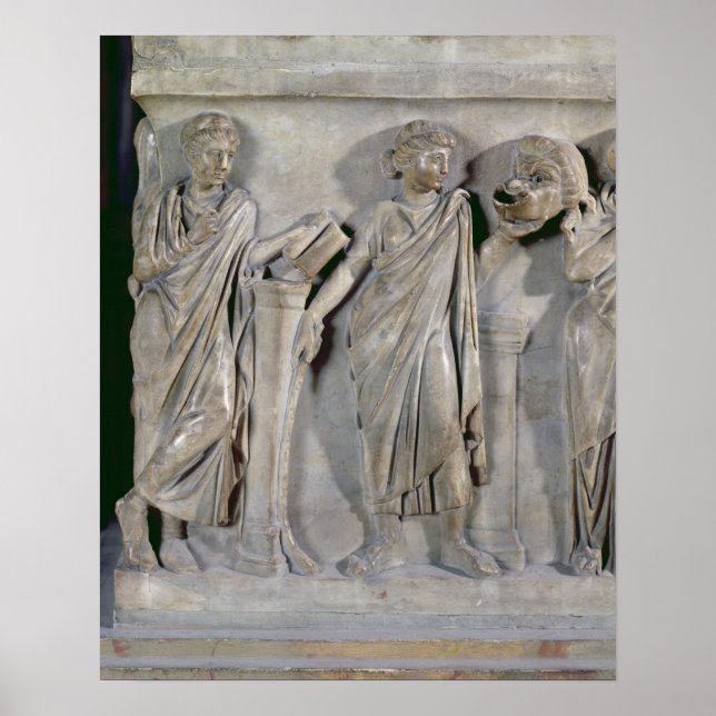 Sarcophagus of the Muses, detail of Clio & Poster (Front)