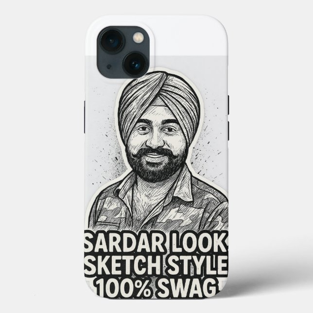 Sardar Sketch Swag iPhone 13 Case – Black & White  (Back)