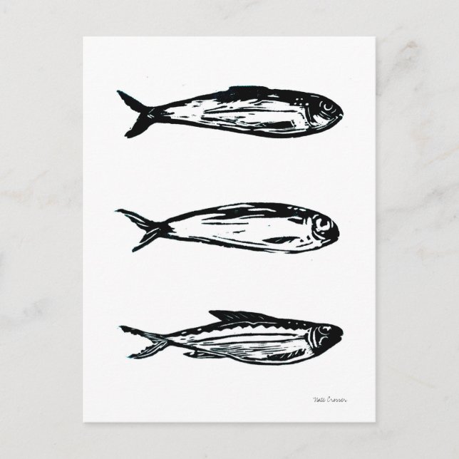 Sardine and Mackerel Linocut Post Card or Print (Front)