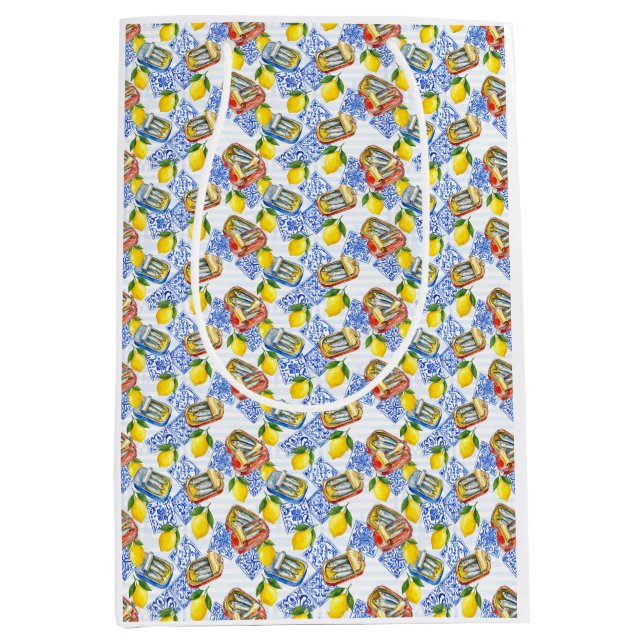 Sardine Core La Dolce Vita | Tinned Fish Pattern Medium Gift Bag (Front)