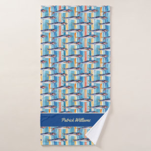 Sardine Fish Striped Pattern Saltwater Fish Bath Towel