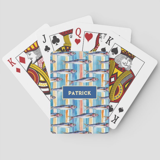 Sardine Fish Striped Pattern Saltwater Fish Playing Cards (Back)